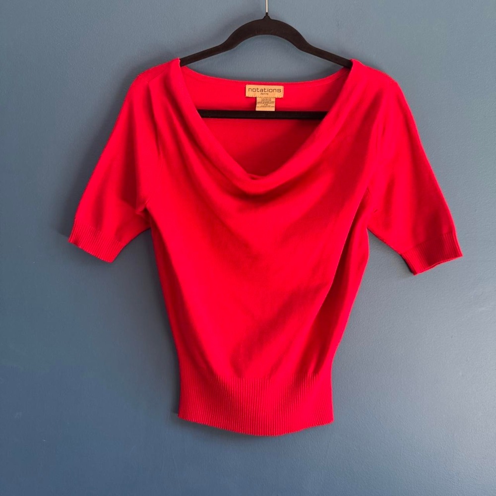 Y2K Cowl Sweater Top Women's Size Medium Petite Notations Red Knit Going Out